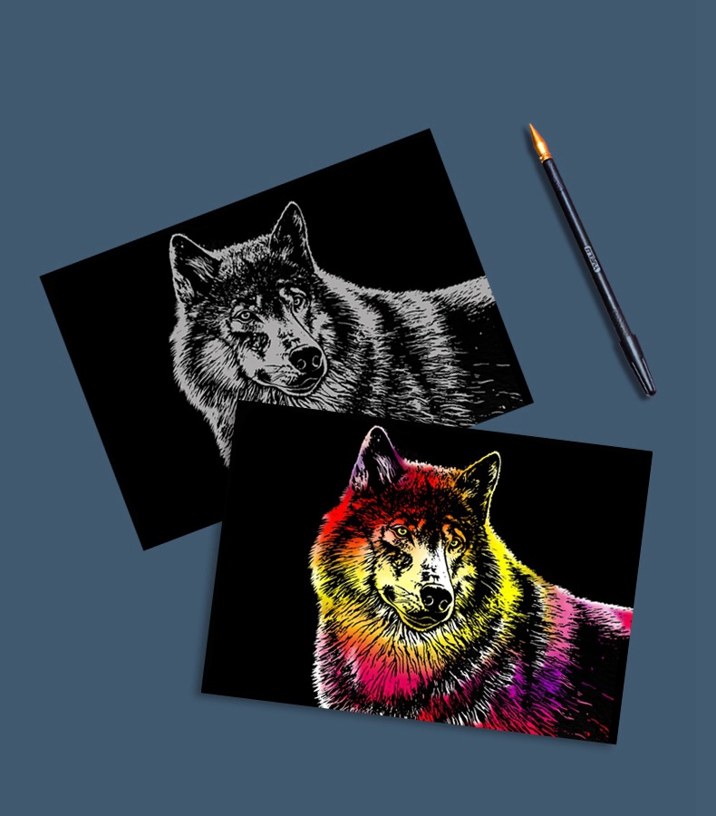 a4动物刮画创意diy手工刮刮画炫彩儿童刮画纸卡益智玩具绘画跨境