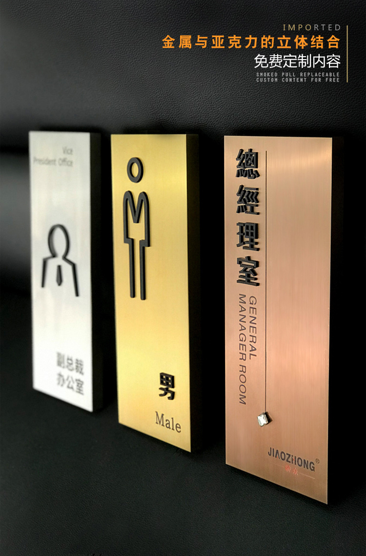 办公室金属门牌定制不锈钢门牌高档会所美容院包厢提示牌复古门牌