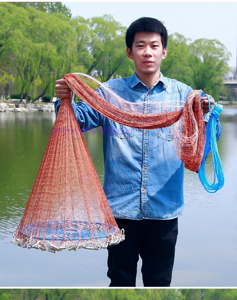 升级款飞盘式手抛网铁链撒网半指密眼网钢坠撒网自动渔网捕渔网