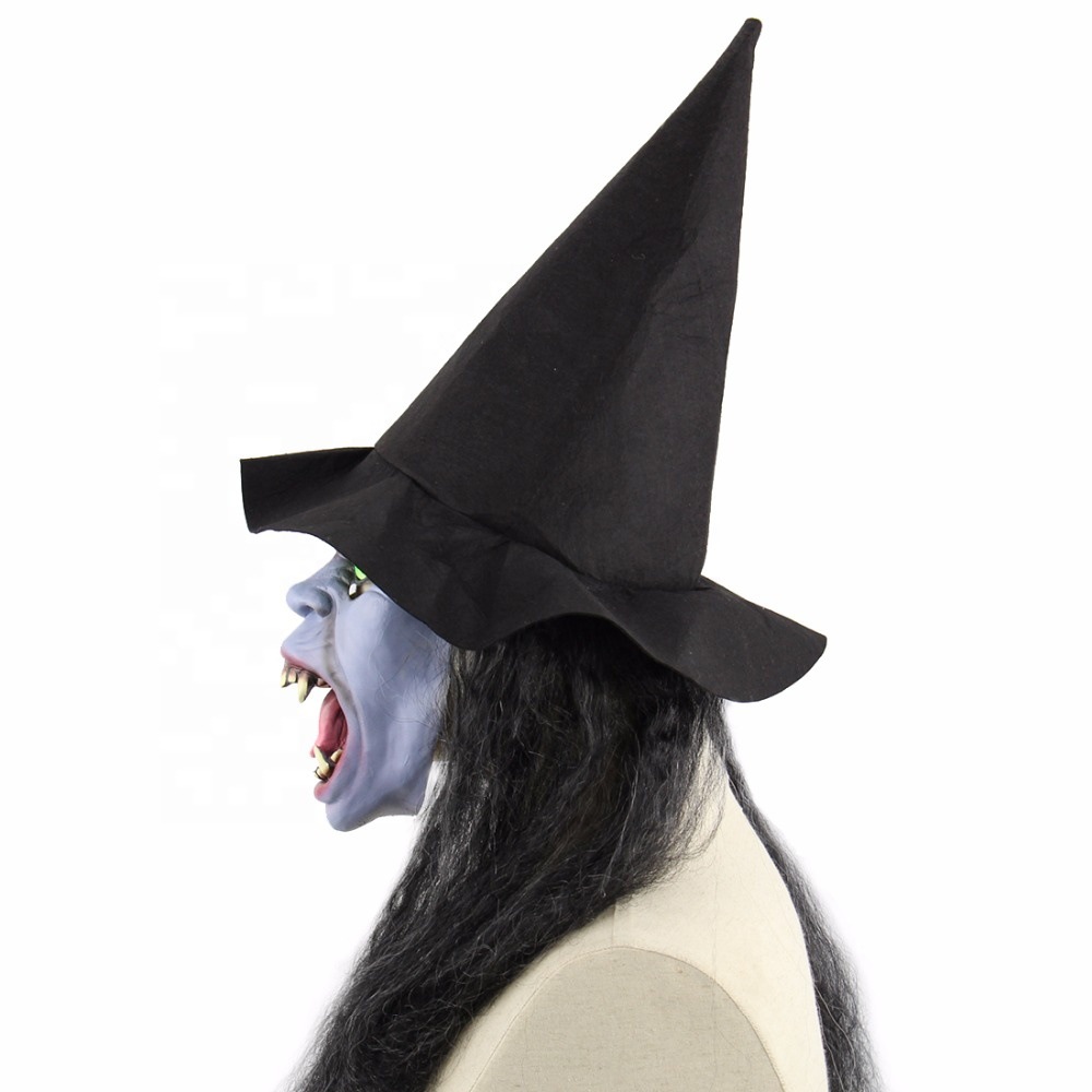 万圣节暗夜獠牙女巫面具 复活节恐怖乳胶头套 女巫婆假发装扮道具