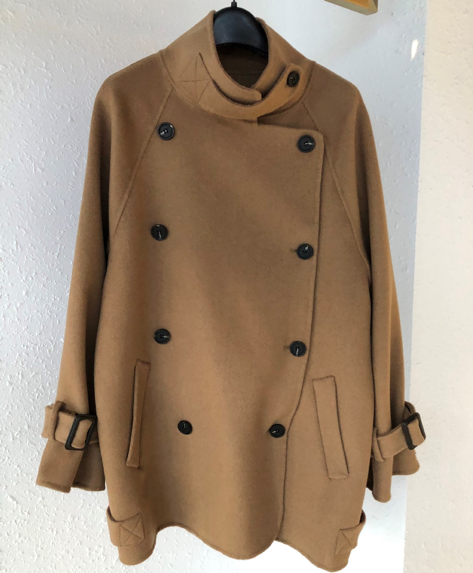 2020秋冬双面手缝羊绒大衣女韩版高端立领双排扣毛呢中长款外套