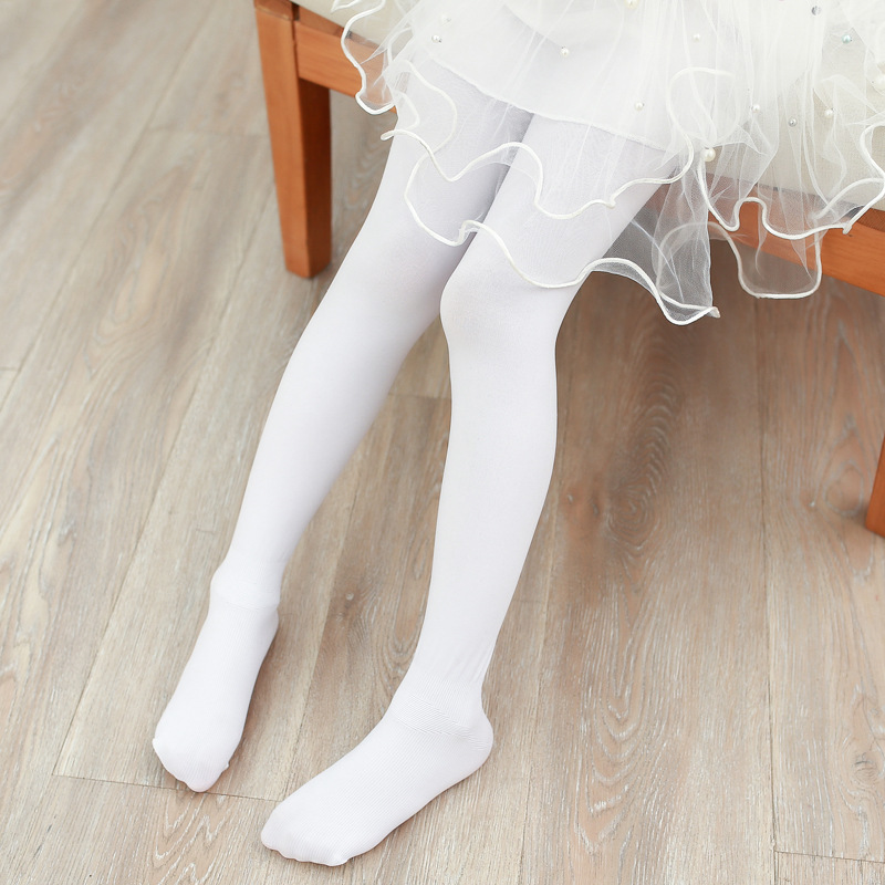 儿童夏季薄款跳舞蹈连裤袜防滑脚底天鹅绒表演练功白色连脚裤袜