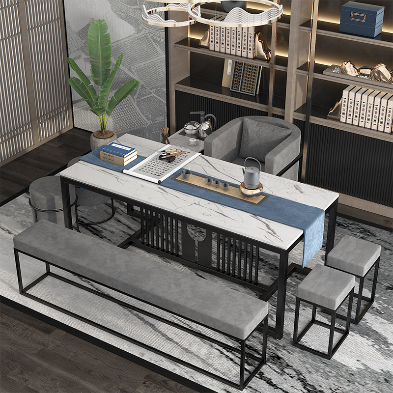 简约时尚大理石茶桌客厅会客接待洽谈休闲茶台多人轻奢茶室泡茶桌