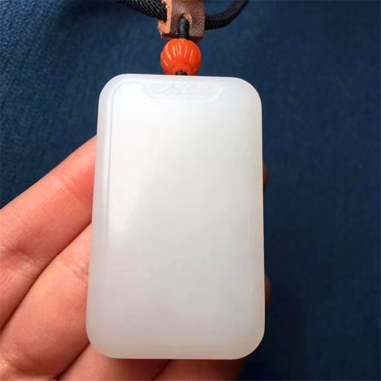 新疆和田羊脂玉平安无事牌白玉平安牌吊坠挂件玉牌玉佩带证书