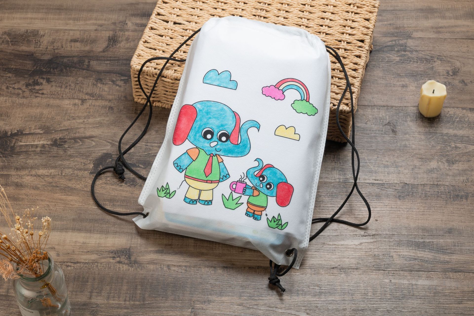 儿童手工幼教diy环保袋涂鸦背袋包制作涂色绘画材料填色厂家批发