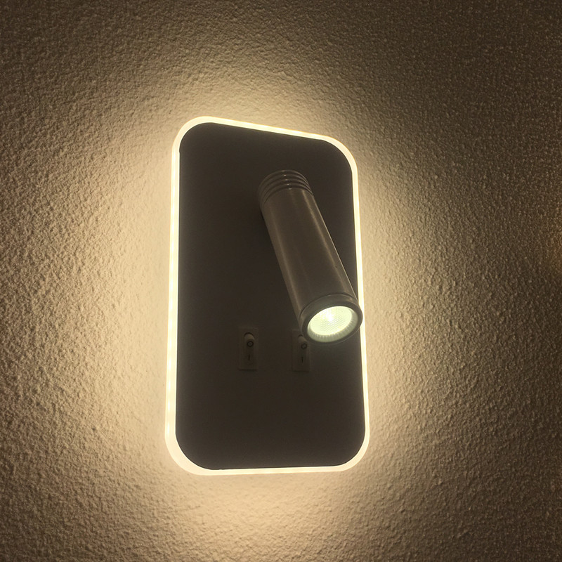 LED壁灯外壳套件 铝材双开关双光源可调射灯周围亚克力发光阅读灯
