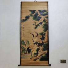 古玩杂项厂家批发字画中堂画做旧仿古办公室客厅四鹤图花鸟挂画