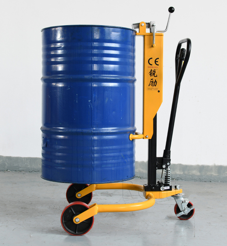 手动液压油桶搬运叉车350kg鹰嘴装卸油桶推车拉油圆桶拖车升高车