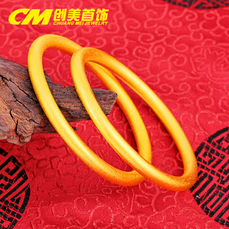 创美首饰 镀24k金光面手镯小红书抖音同款闭口传承手镯圆棍手环