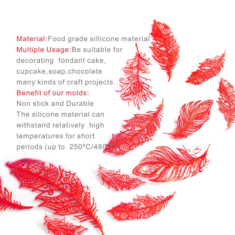 羽毛翻糖蕾丝垫翻糖蛋糕硅胶模具 烘焙工具 feather lace mat