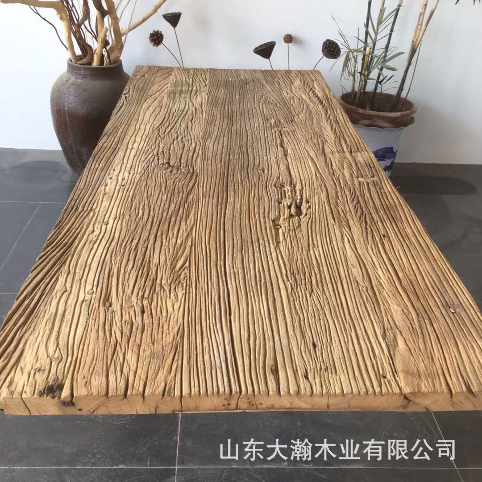 环保一体成型榆木板材老榆树实木板榆木条搁板置物架民宿家具定制