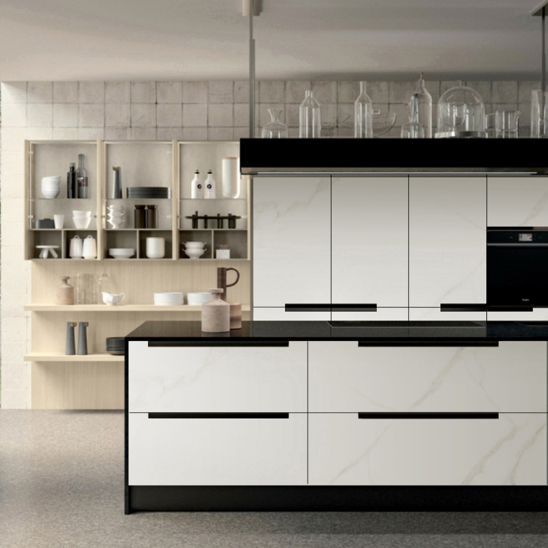 岩板橱柜门板 隐框门板 哑面意大利鱼肚白铝合金框柜门岩板门定制