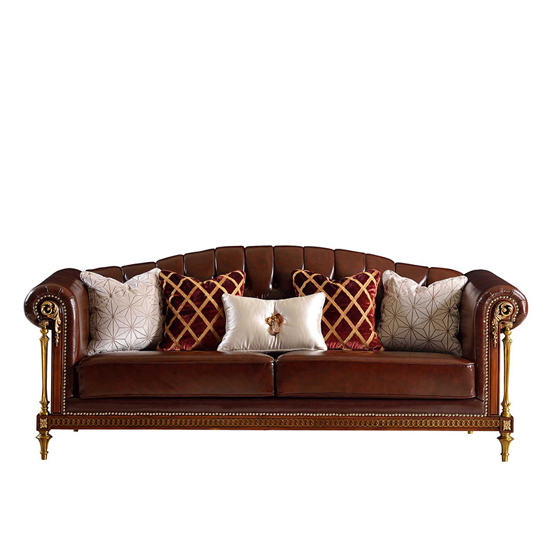 英式沙发亚历山大家具铜件法式皮沙发新古典头层牛皮123组合沙发