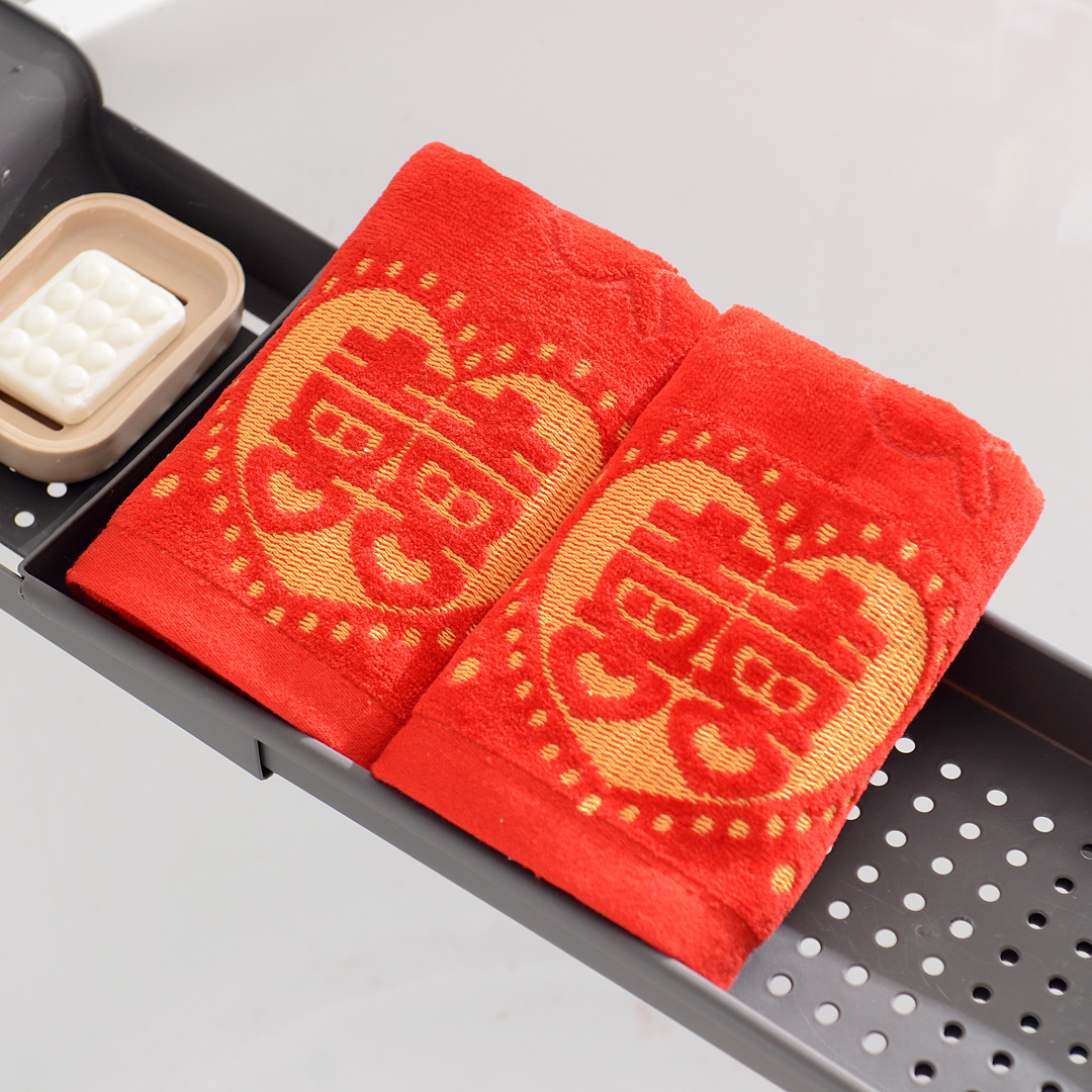 厂家批发喜字婚庆红毛巾结婚双喜回礼陪嫁伴手礼品喜字纯棉不掉色
