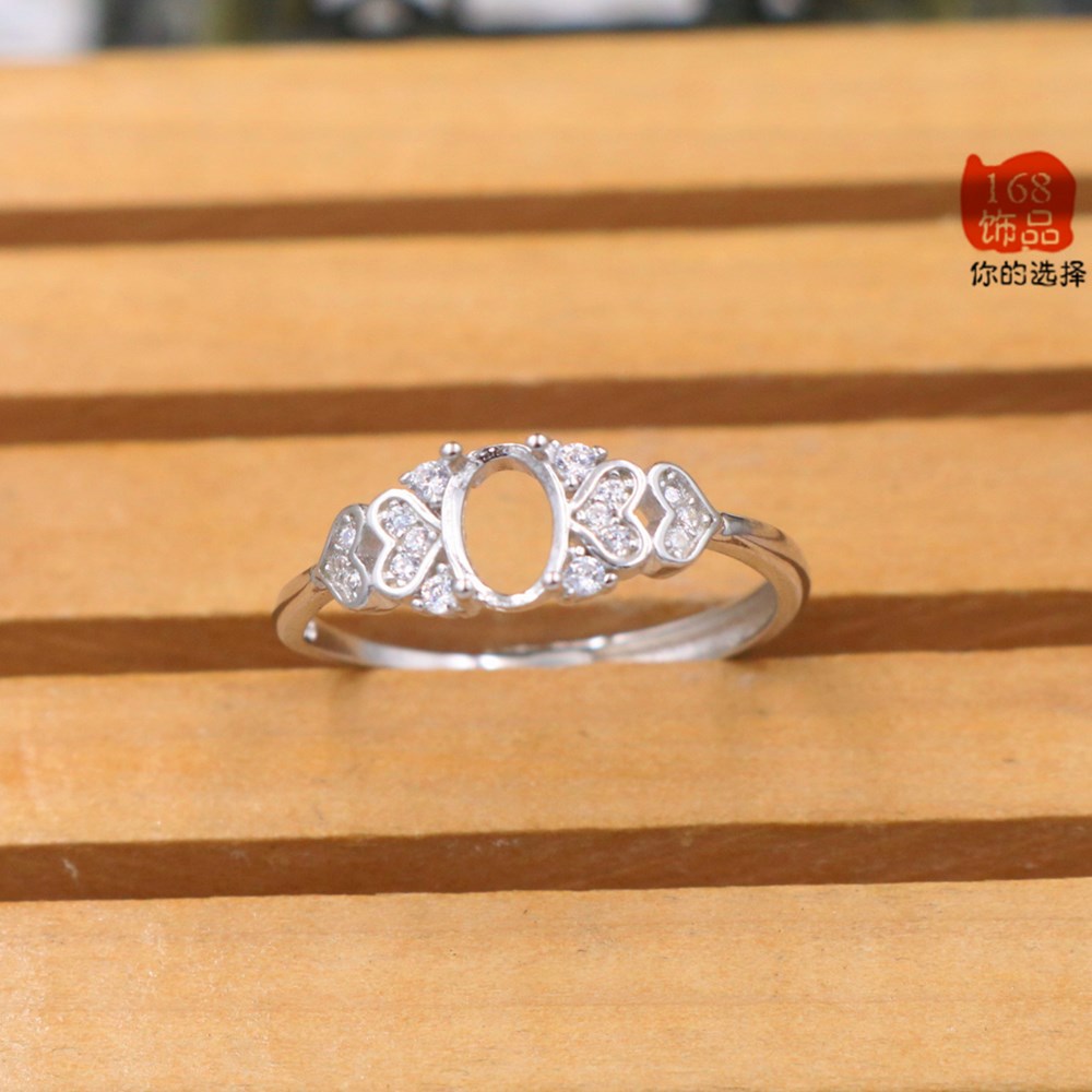 开口蛋形女戒托79mm新款翡翠玉石银戒托女式s925戒指空托