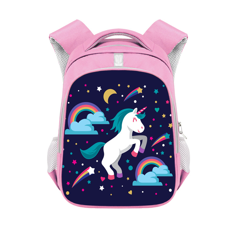 2021 New Unicorn Printing Primary School Girls Schoolbag Polyester Burden Alleviation Backpack Large-Capacity Backpack Can Be Sent on Behalf
