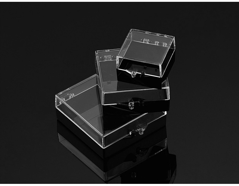 来图可做方形锁扣盒 加厚防摔透明铰链盒 徽章纪念币塑料包装盒