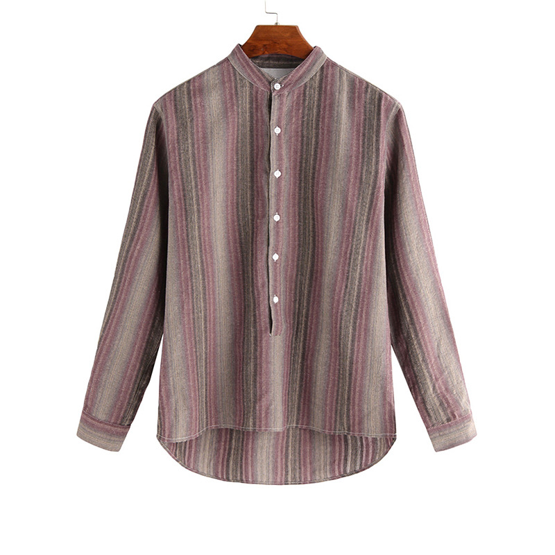 长袖圆领条纹2020年春季化纤类混纺男装男式衬衫新品清仓甩货