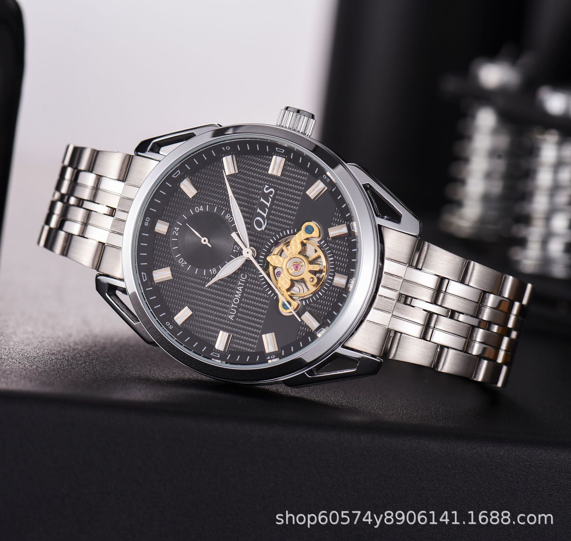 奇洛时qlls男士手表商务休闲全自动机械表镂空夜光手表男厂家批发