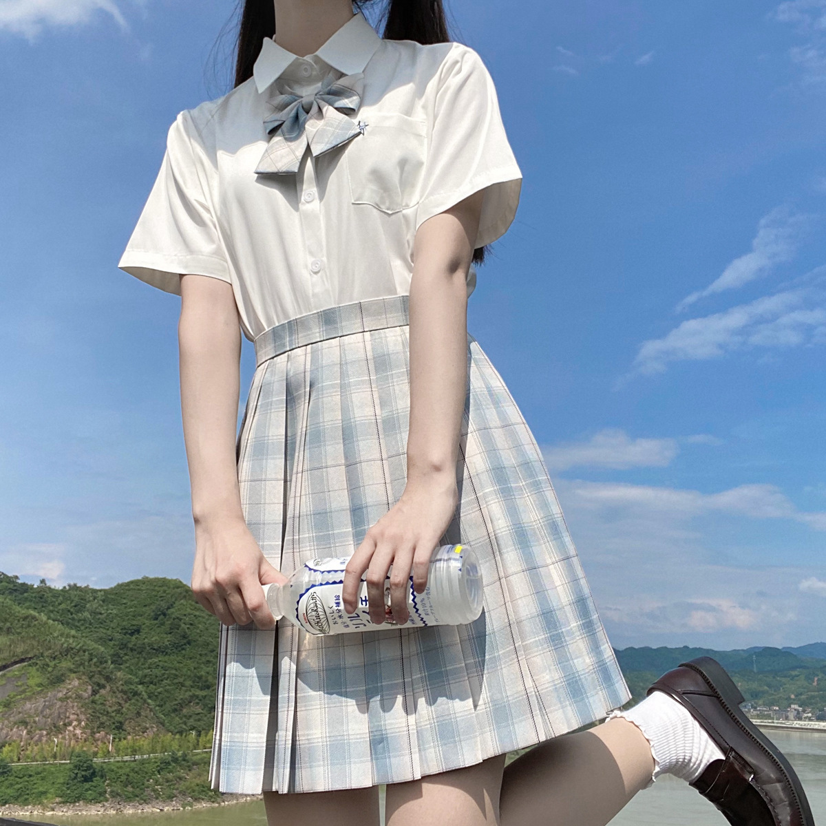 【颜沐溪】 离岸 原创jk制服正版浅蓝色百褶裙 清新萌款