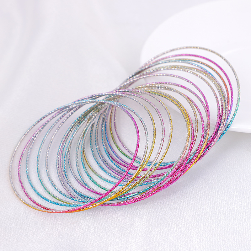 欧美时尚个性七彩手环女简约百搭大圆圈手镯创意潮流闪粉手饰定制