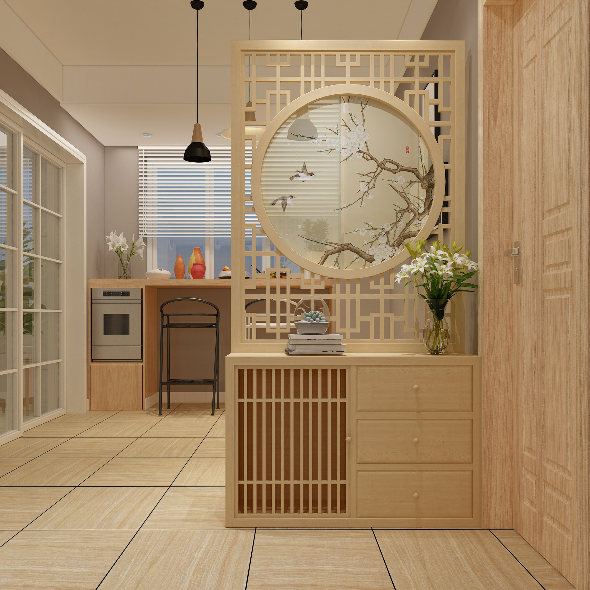 客厅隔断入户木栅栏中式实木屏风挡煞大厅酒店茶楼创意玄关柜装饰