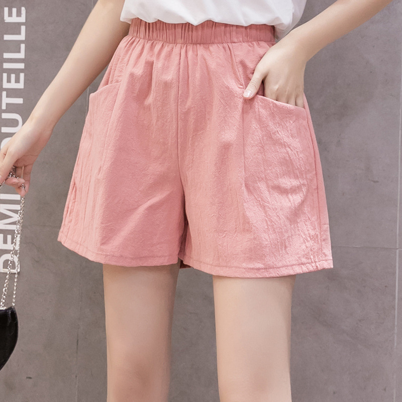 Cotton Linen Shorts Women's High Waist Summer Linen Loose Slimming Korean Style Hot Pants Summer Large Size Casual Thin Wide-Leg Pants