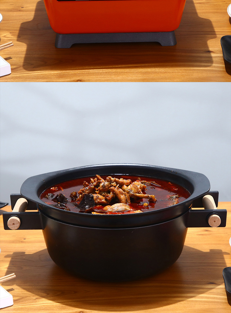 创意新中式圆形红火牛蛙锅家用酒精炭烤两用火锅餐饮店炉定制锅具