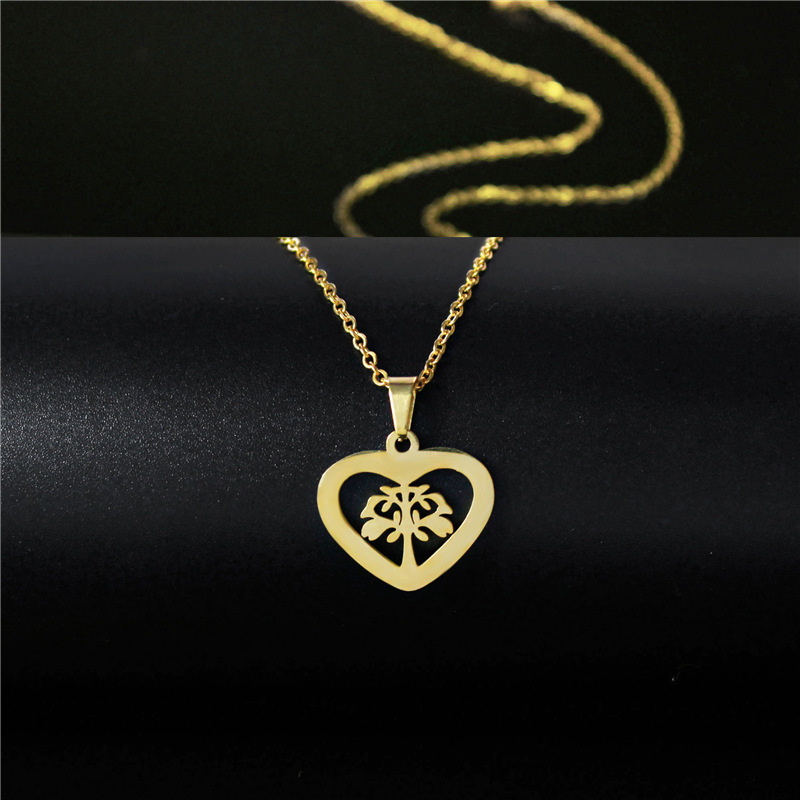 Hot Selling Stainless Steel Ornament Necklace for Women Customizable Lucky Tree Peach Heart Pendant Pendant Complex Fashion All-Match Clavicle Chain