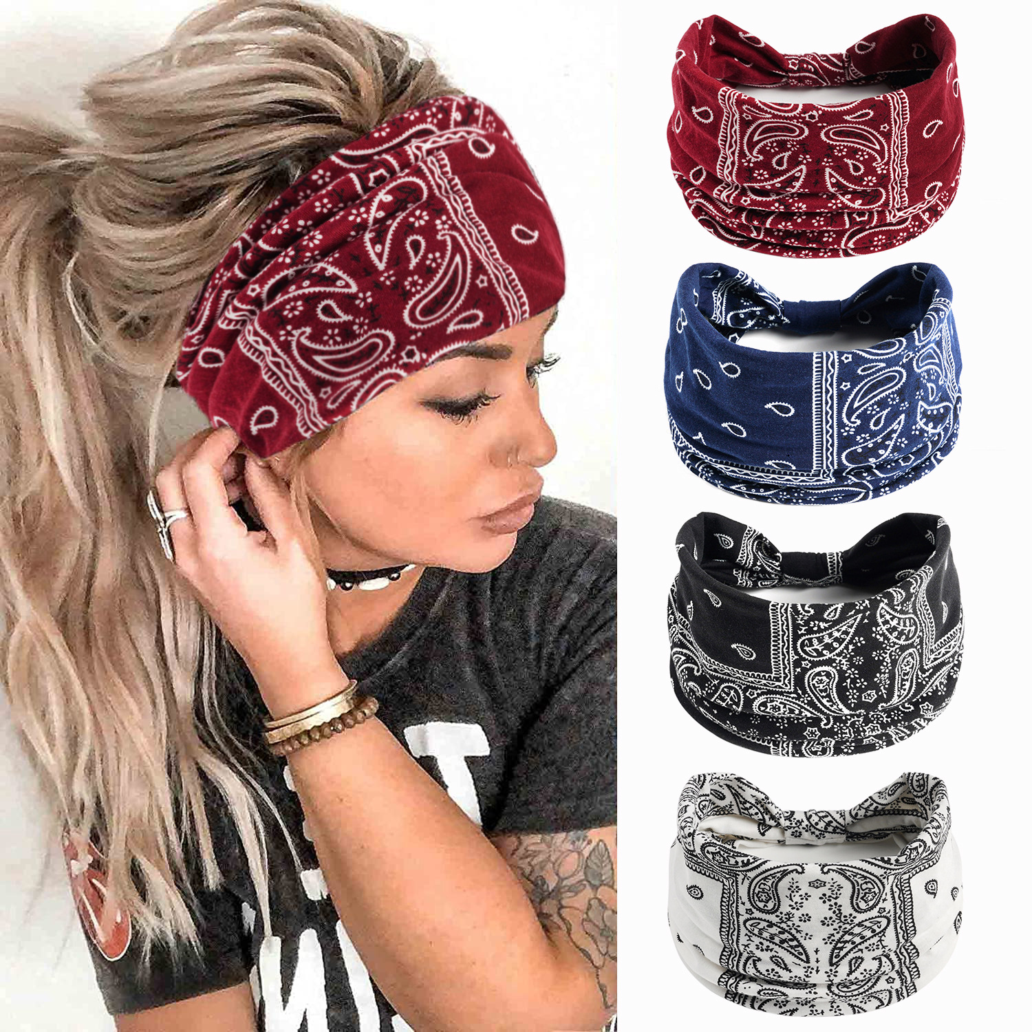 Bohemian European and American Cashew Yoga Exercise Hair Band Antiperspirant Sweat Absorbent Stretch Cotton Headband Ladies Headdress Hair Accessories