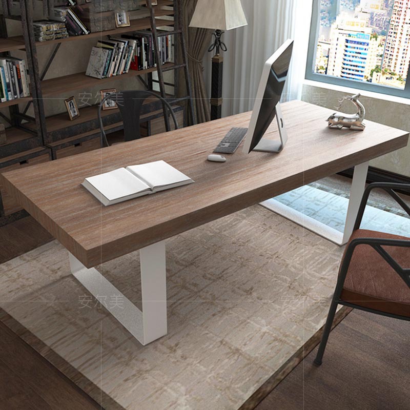 美式复古台式电脑桌loft老板桌子实木办公桌简约现代创意书桌家用