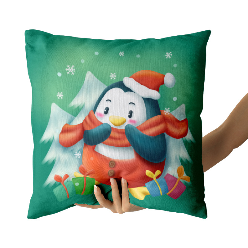 2023 New Home Cartoon Square Christmas Pillow Cover Bedside Home Sofa Green Series Plush Pillow