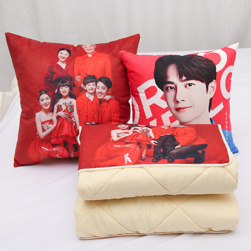 Customized Picture Enterprise Logo Double-Sided Quilt HD Digital Printing Linen Plush Advertising Gift Pillow Blanket