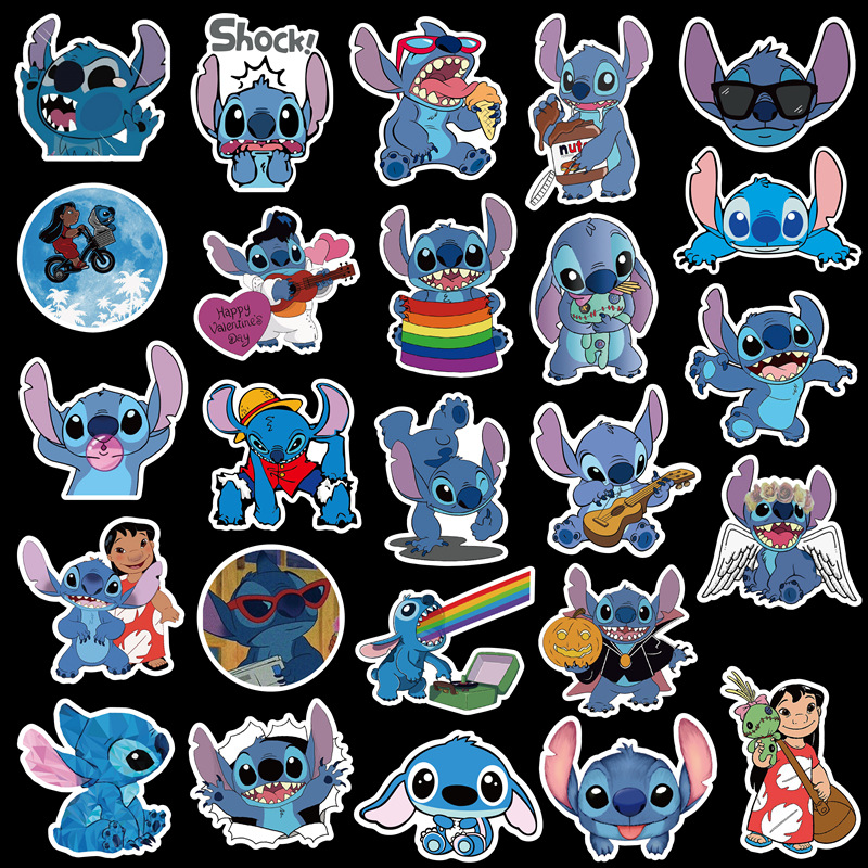 50张装史迪仔动漫贴纸卡通拉杆箱行李箱汽车贴纸涂鸦贴画儿童