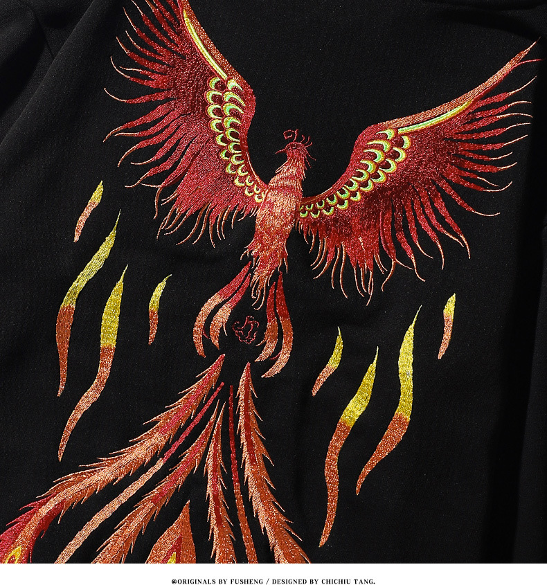 秋冬新款中国风凤凰刺绣国潮连帽宽松大码外套情侣卫衣男