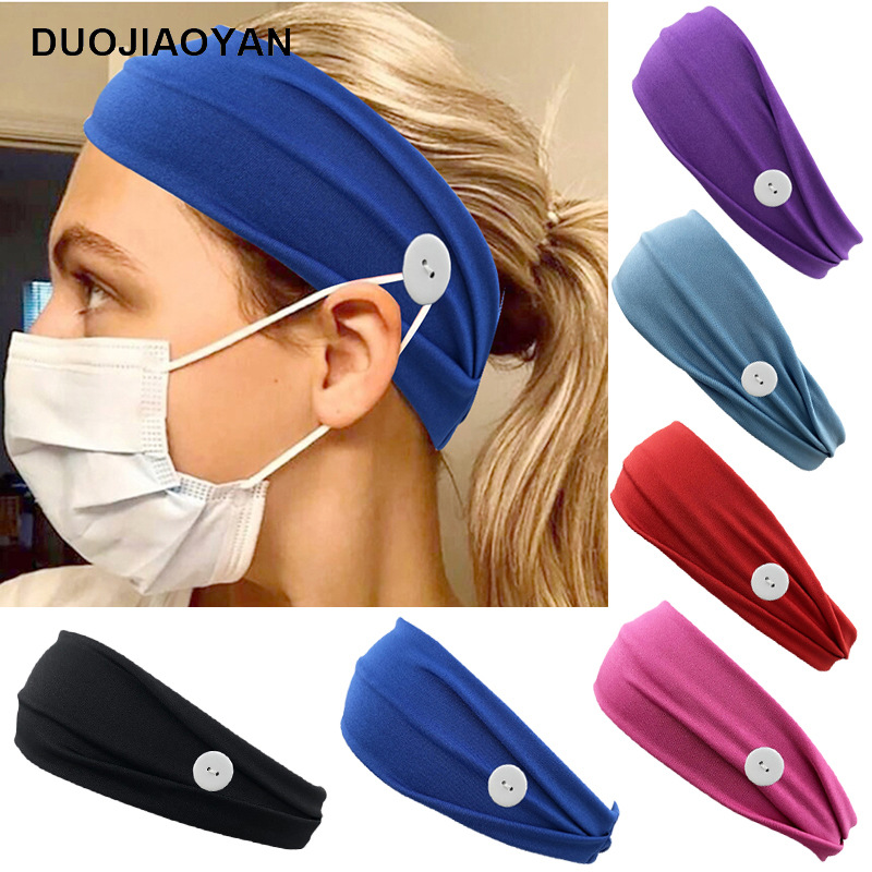 Amazon Hot-Selling Elastic Solid Color Sports Antiperspirant Headscarf Non-Slip Running Fitness Sweat-Absorbing Anti-Tightening Button Hair Band 