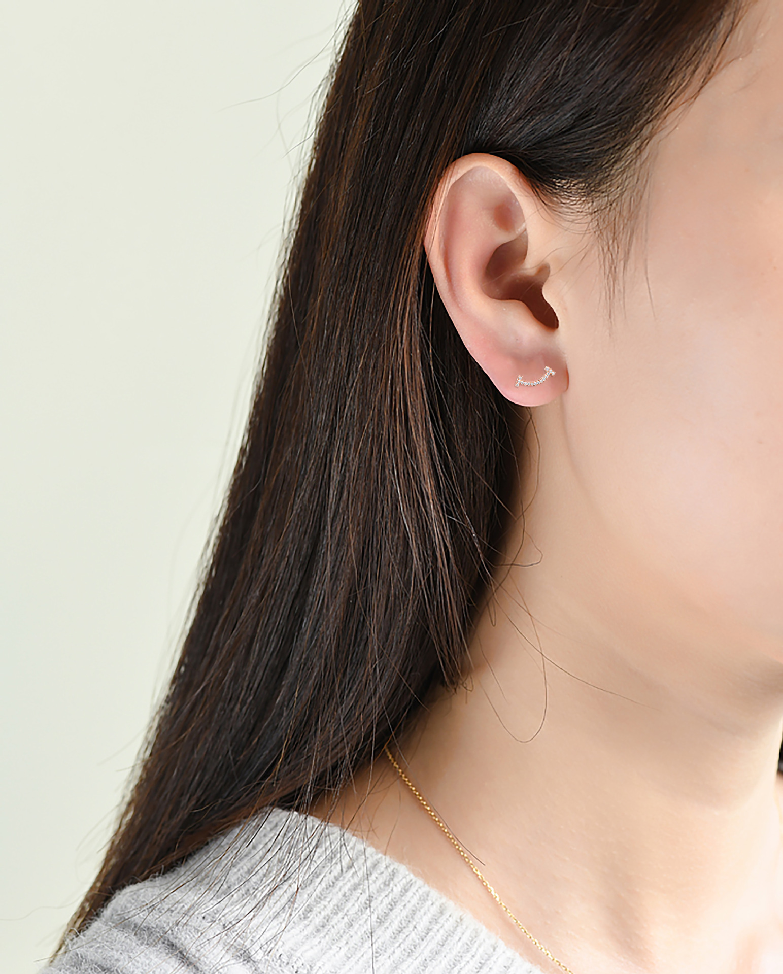 18k黄金微笑钻石耳钉 小巧精致笑脸气质钻石耳环耳饰 珠宝厂订制