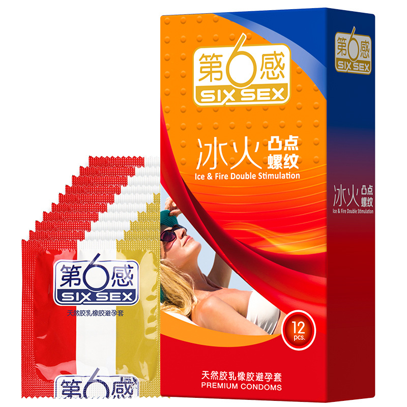 第六感冰火凸点螺纹避孕套12只装超薄第6感安全套成人情趣用品