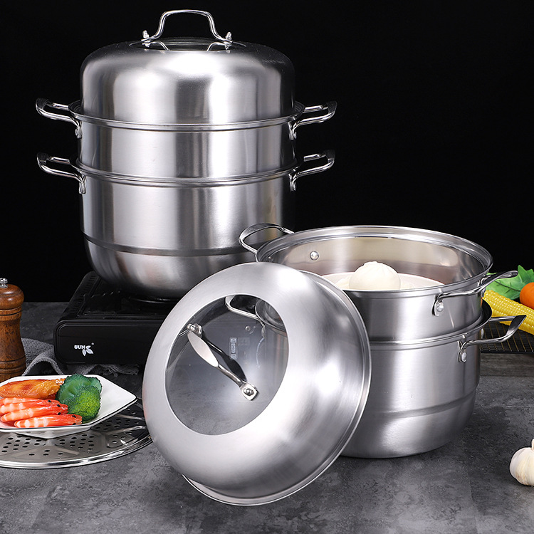 不锈钢双层汤蒸锅28cm大容量三层加厚蒸锅促销礼品赠品定制锅具