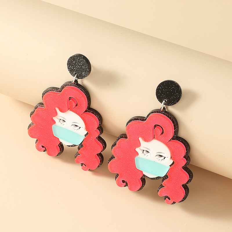 欧美个性创意夸张趣味搞怪戴口罩女士耳环时尚气质百搭亚克力耳饰