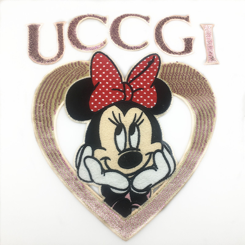 2020新款ins潮流辅料 高品质亮片刺绣英文米老鼠布贴可爱米妮服装
