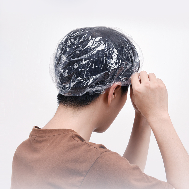 防水一次性条形浴帽女焗油帽加热染发帽塑料防尘白色透明加厚头套