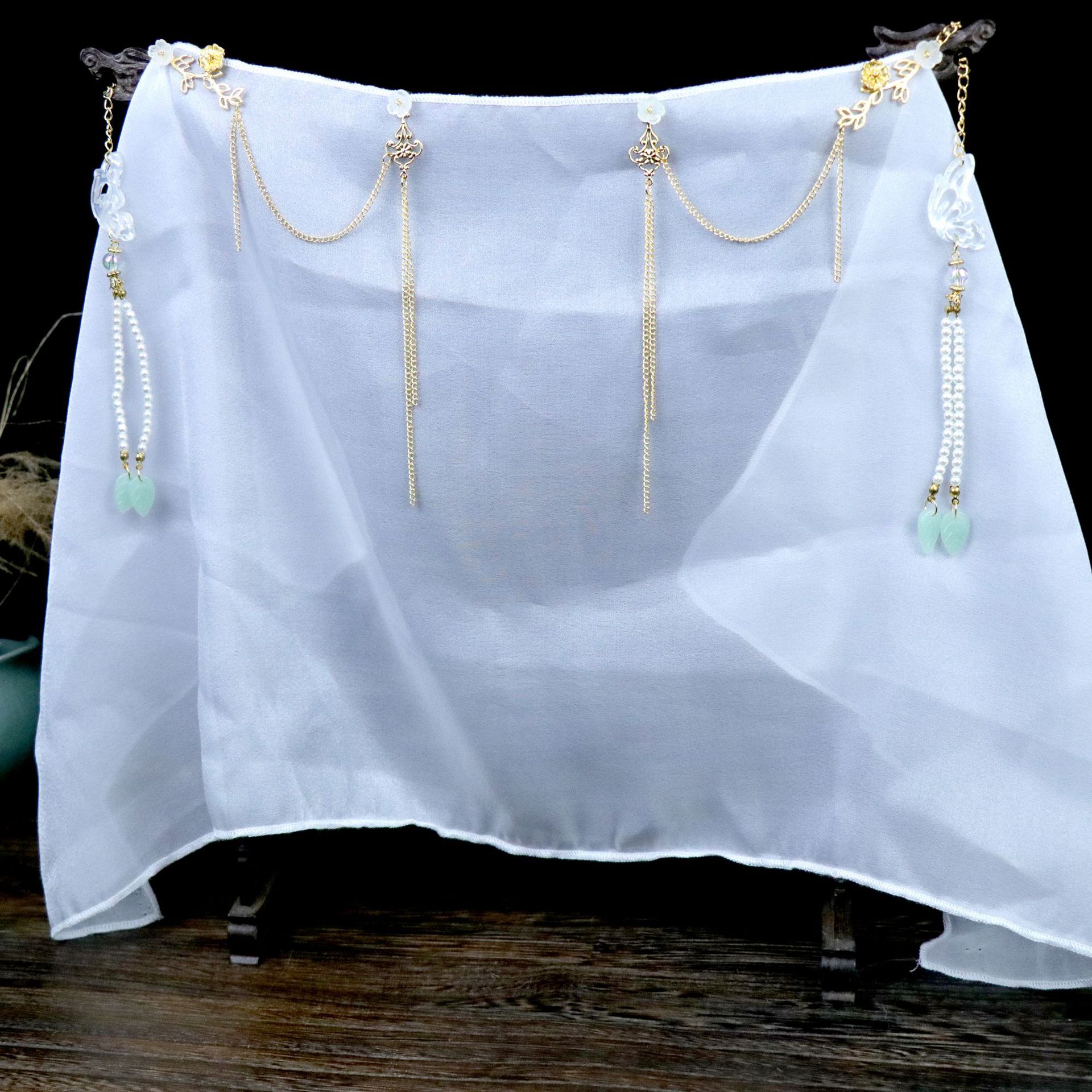 贰玥新品耳挂面纱 古风面帘雪纱遮面纱 仙气汉服面纱女【泪颜】