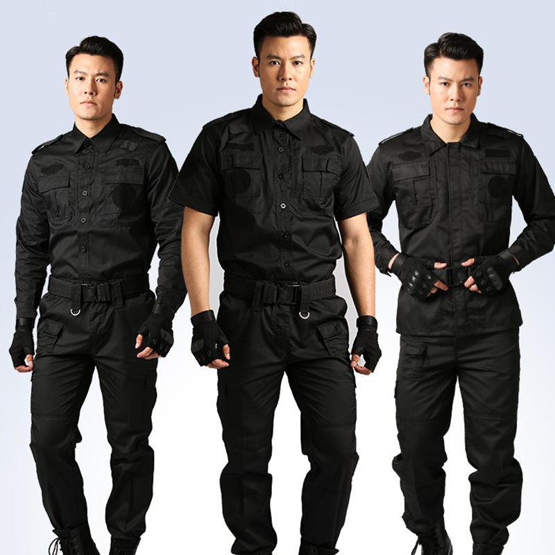 批发黑色保安服春秋作训服特战特训服新式保安长袖套装训练服男厂
