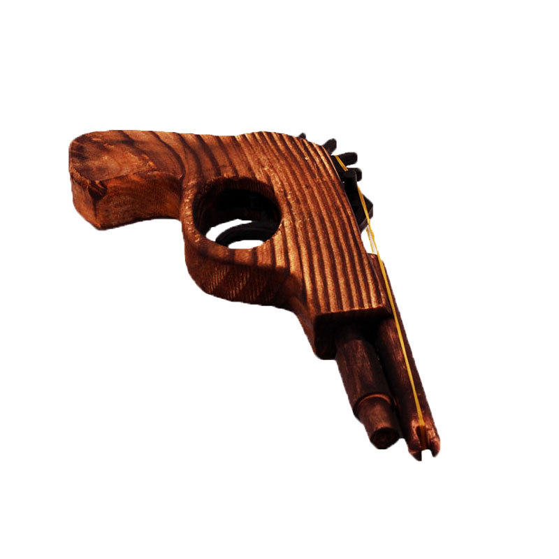 厂家销售木质小双管木枪 打皮筋木头小木枪 怀旧儿童小孩玩具批发