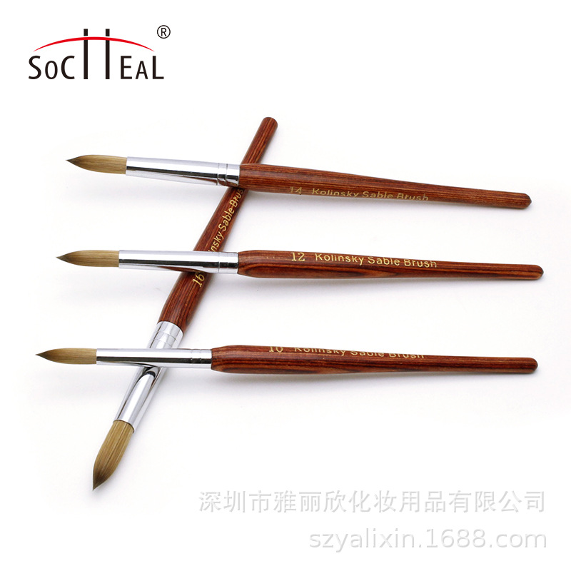 Amazon Hot Sale Imported Wool Manicure Brush Wooden Pole UV Pen Kolinsky Carved Crystal Painted Nail Polish Pen