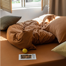 北欧简约素色针织棉四件套纯色天竺棉1.8米床上用品床单被套床单