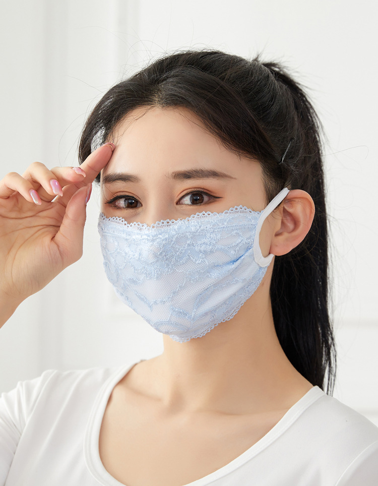 2020女士防晒面罩花朵刺绣蕾丝口罩 薄款防尘时尚春夏网纱口罩女