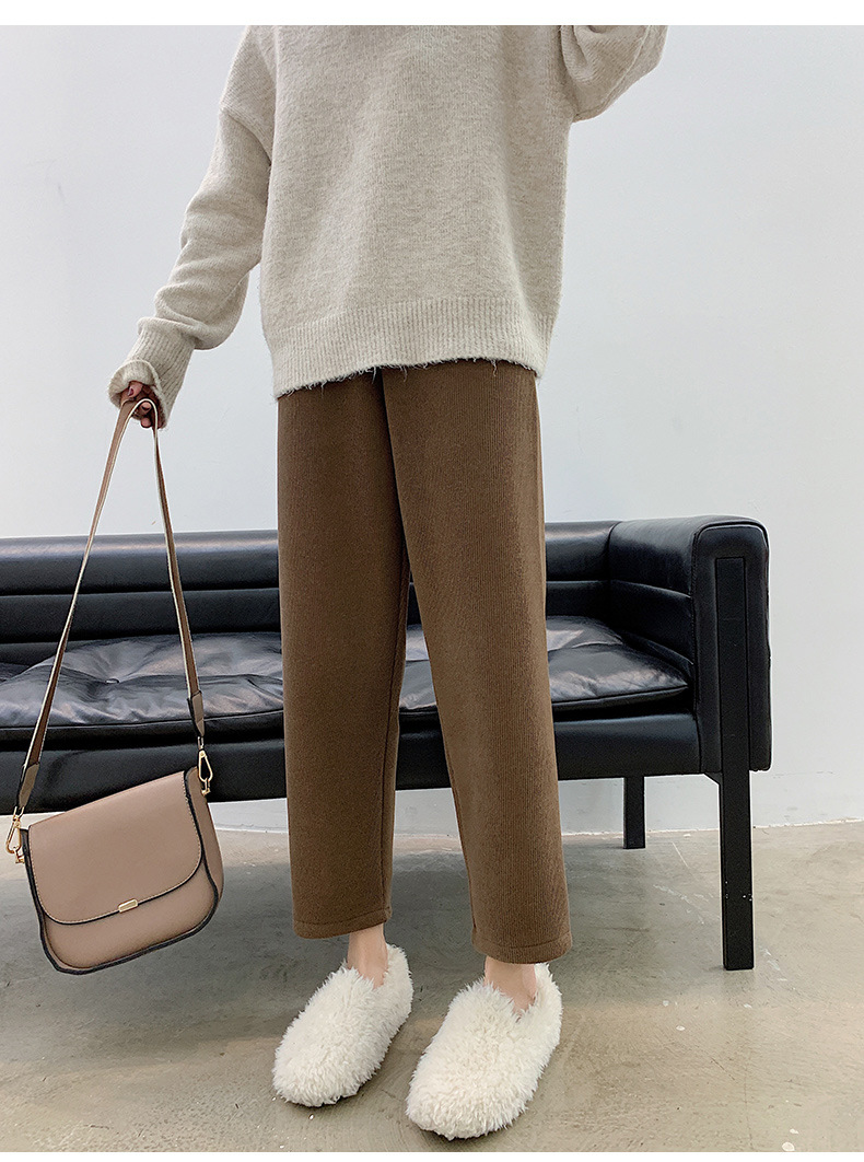 加绒灯芯绒奶奶裤秋冬网红休闲宽松显瘦萝卜裤加厚九分直筒裤子女