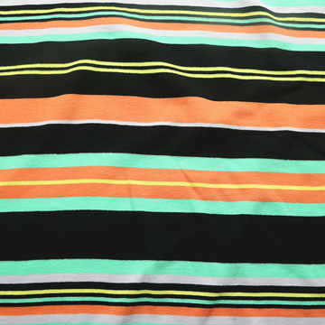 时尚女装t恤面料针织纬编棉氨纶弹力大循环色织彩条1x1螺纹罗纹布